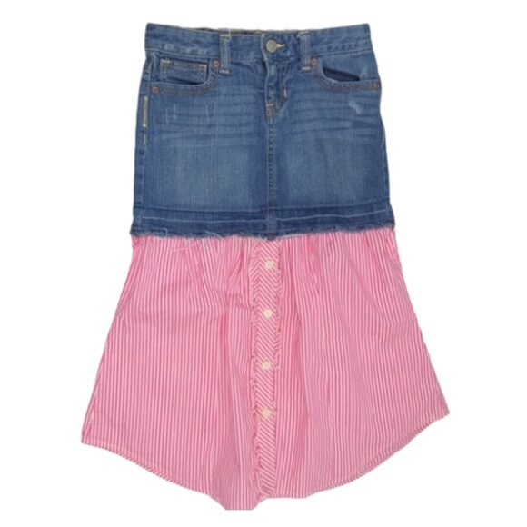 OLD NAVY Refashioned Up-cycled Long Denim Jean Striped Shirt Skirt - Girl's 7 - Picture 3 of 7